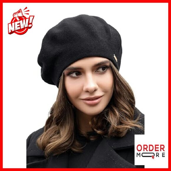 Warm Fleece-Lined Wool Angora Beret Hat One Size Fits Most main image 5